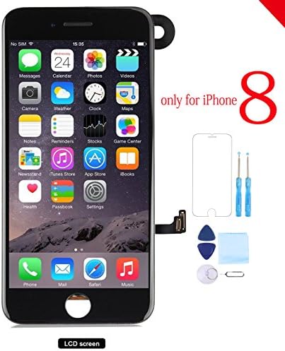 for iPhone 8 Screen Replacement Black Full Assembly LCD Touch Screen Digitizer Display with Front Camera Facing Proximity Sensor, Ear Speaker, Repair Tools and Screen Protector