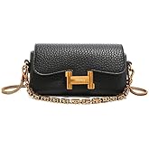 Women's Fashion Luxury PU Leather Crossbody Bag, Small Flap Shoulder Purse with Gold Chain Strap, 7.8x3.9x2.7 Inches