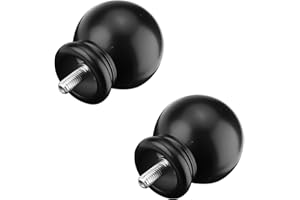 2 Pieces Black Round Curtain Rod Finials with M5 Screws, Screw on Curtain Rod End Caps, Plastic End Cap Replacement Finials f
