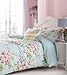 SUPERB COTTON QUEEN(UK KING SIZE) PINK BLUE ROSE FLORAL REVERSIBLE SHABBY CHIC COMFORTER COVER SET