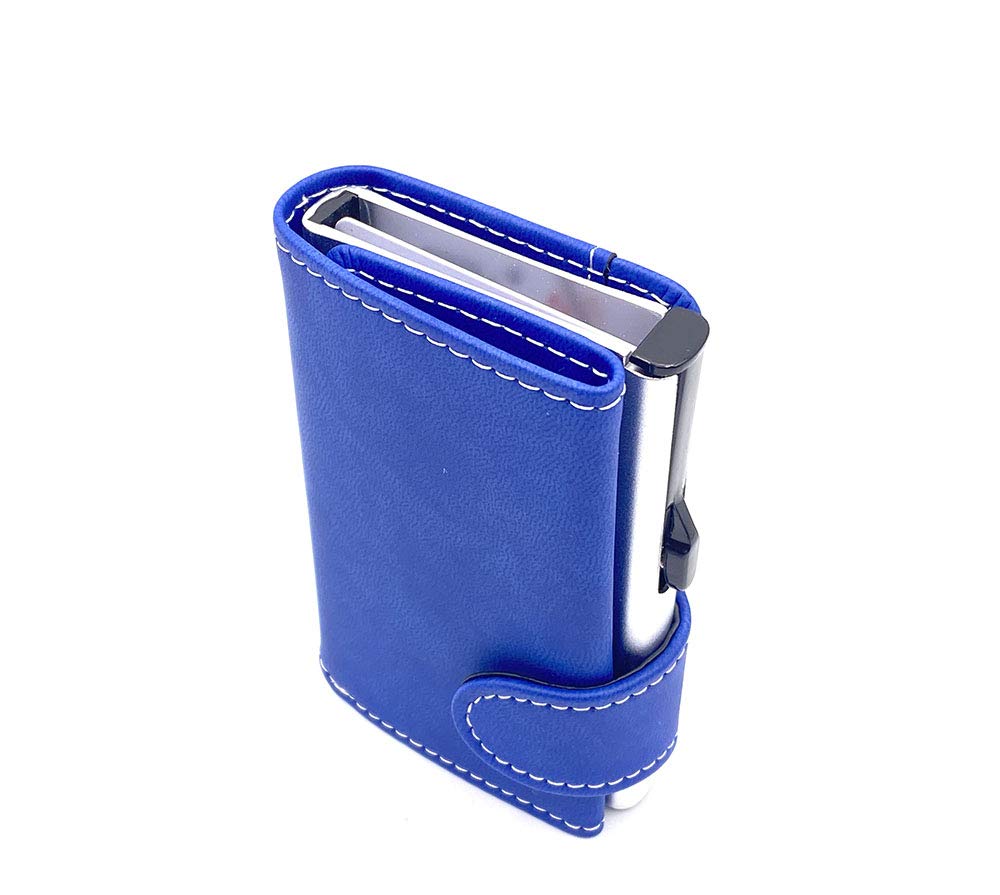 RF Distribution Avion Blue Leather Credit Card Holder with White Stitching, Blue, One Size, Card Case Wallet