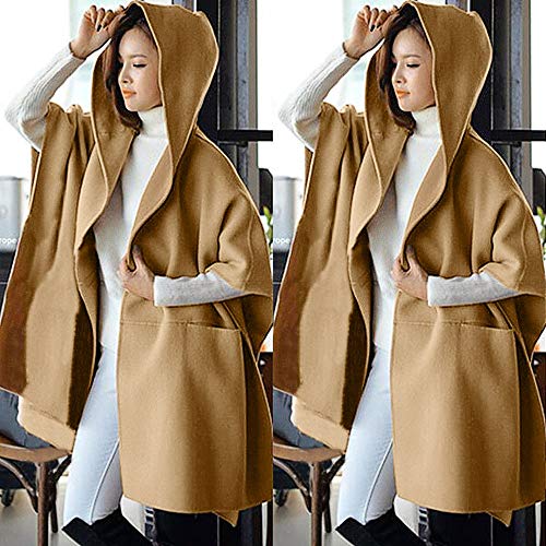 POTO Women Coats Plus Size, Ladies Loose Batwing Wool Poncho Winter Warm Coat Jacket Cloak Cape Parka Outwear - Thumbnail 3