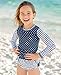 RuffleButts® Baby/Toddler Girls Rash Guard 2-Piece Long Sleeve Swimsuit Set - Navy Stripe Polka Dot UPF 50+ Sun Protection - 12-18m