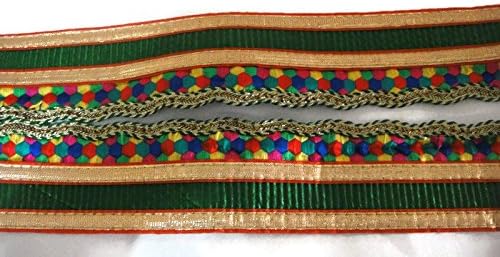Green Thread work Trim Lace,Colorful handwork exquisite lace,Indian Saree border scarf ribbon trim /Width 04 cm/ Price of 1 Yard-IDL274