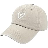 Women's Vintage Washed Baseball Cap Cute Heart Embroidered Sun Hat Adjustable Distressed Dad Caps UV Protection Summer Hats