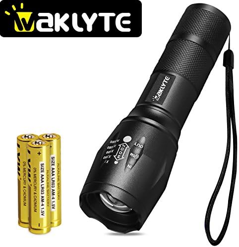 Waklyte S116A Super Bright Tactical Flashlight - 5 Modes, 1000 Lumens CREE LED, Zoomable, IPX4 Waterproof, Military Grade Handheld Torch for Hiking, Camping, Travel, Emergency and EDC