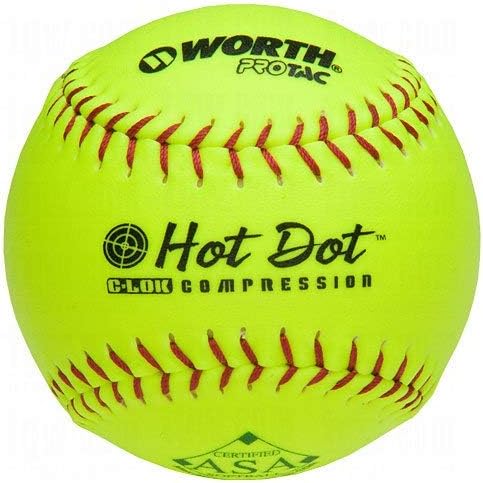 Worth Hot Dot 52/.300 12" Softball ASA Approved (AHD12SY) - Half Dozen (6) Balls
