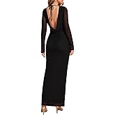 XinFSh Women's Fall Long Sleeve Bodycon Maxi Dress Backless Tie Mesh Formal Wedding Guest Cocktail Dresses