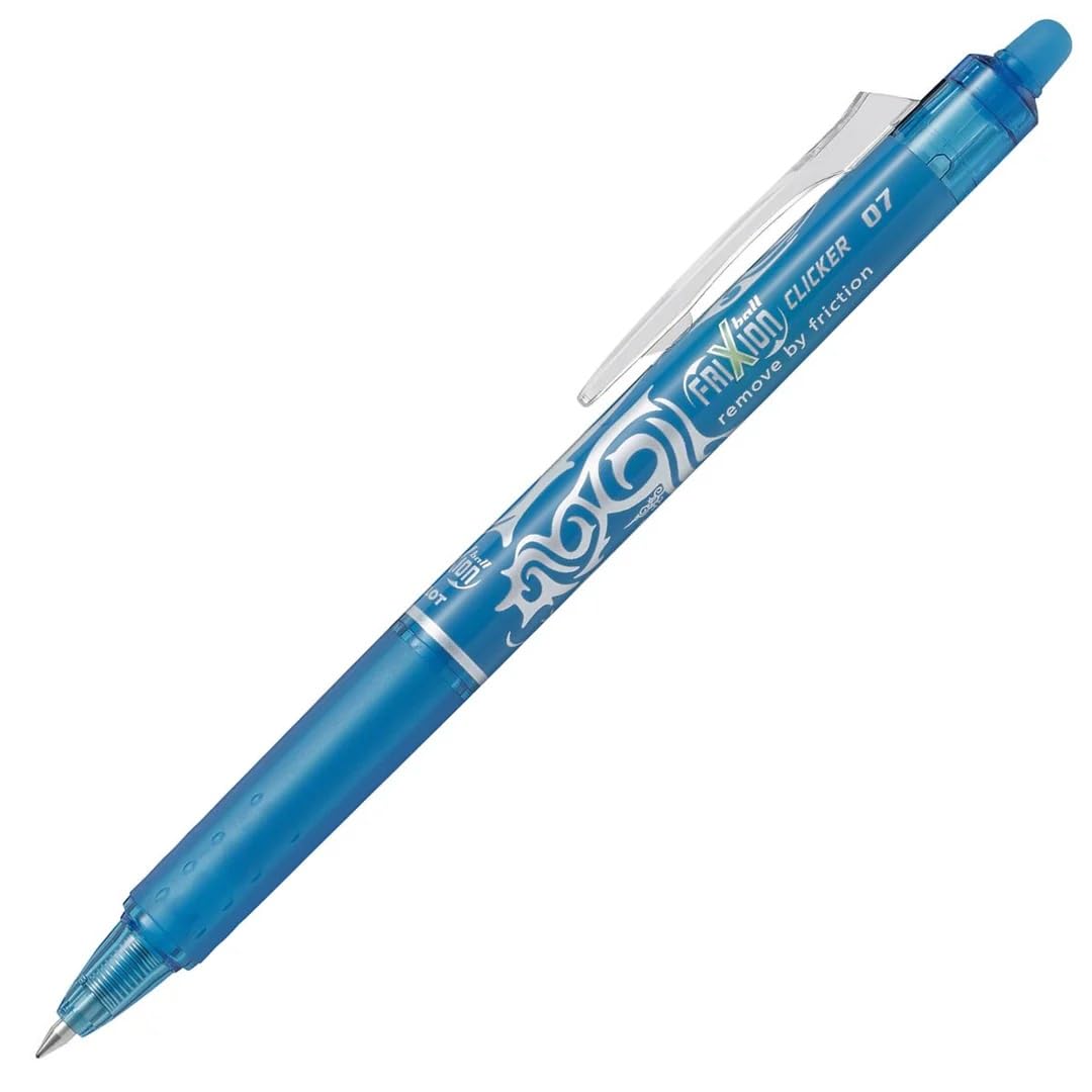 Pilot Frixion Clicker Retractable Erasable Rollerball 0.7 mm Tip - Light Blue, Box of 12