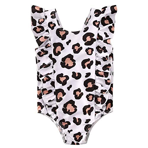 Kids Toddler Baby Girls One-Piece Ruffle Swimsuit Floral Pineapple Watermelon Leopard Swimwear (6-12 Months, White Leopard)