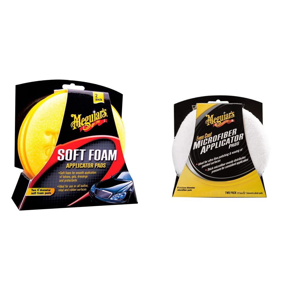 Meguiar's X3070 Soft Foam 4 Inch Applicator Pads with Even Coat 5 Inch Applicator Pads (2 Pack) Bundle