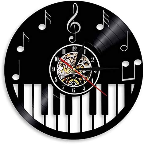 GJFLife Vinyl record Wall clock Musical instruments, Retro Silent Punctual Decoration Clocks Unique modern art gift idea for music fans-D d:34cm