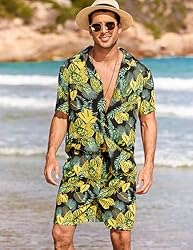 COOFANDY Men Summer Beach Hawaiian Two Piece Casual