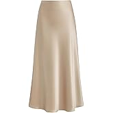 Outoshe Women's Satin High Waisted Maxi Skirts Hidden Elasticized Waistband A Line Long Skirt
