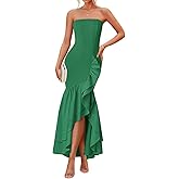 ZESICA Women's 2025 Summer Strapless Bodycon Maxi Dress Ribbed Sexy High Split Mermaid Prom Party Dresses