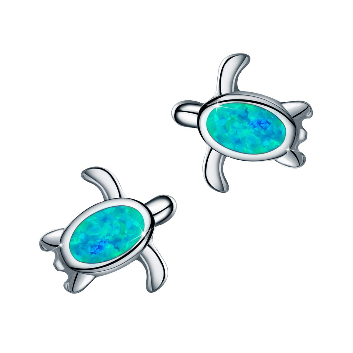 Opal Stud Earrings for Women Girls Kids Teens 925 Sterling Silver Small Cute Stud Earrings Owl Turtle Cat Unicorn Animal Hypoallergenic Earrings for Sensitive Ears Valentine's Day Birthday Gifts