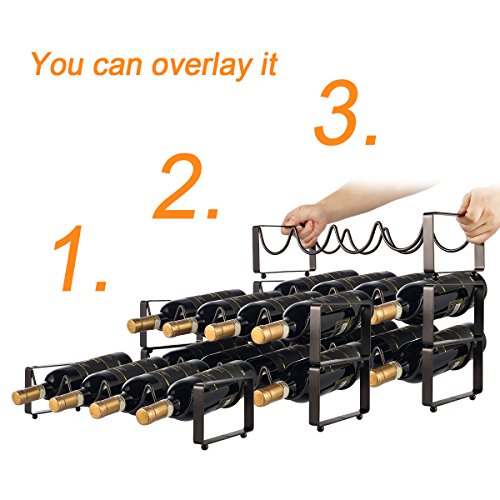 GONGSHI 3 Tier Stackable Wine Rack, Countertop Cabinet Wine Holder Storage Stand - Hold 12 Bottles, Metal