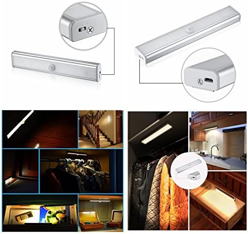 KYC Automatic Portable 10-LEDs Wireless Cabinet Night/ Stairs/ Step,Bedroom,Garages,Hallway Light Bar with Magnetic Strip USB Rechargeable Motion Sensor Led Night Lights