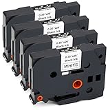 JARBO TZE-221 Compatible Brother TZE221 Label Tape Black on White, 4 Packs, 0.35 Inch x 26.2 Feet (9mm x 8m), Used for Brother P-Touch PT-D210 PT-D200 PT-D400AD PT-D600 PT-H100 PT-P700 Label Maker