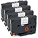 JARBO TZE-221 Compatible Brother TZE221 Label Tape Black on White, 4 Packs, 0.35 Inch x 26.2 Feet (9mm x 8m), Used for Brother P-Touch PT-D210 PT-D200 PT-D400AD PT-D600 PT-H100 PT-P700 Label Maker