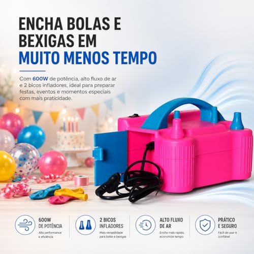 Bomba Inflador de Bexigas 220V 2 Bicos Compressor de Ar Para Balões