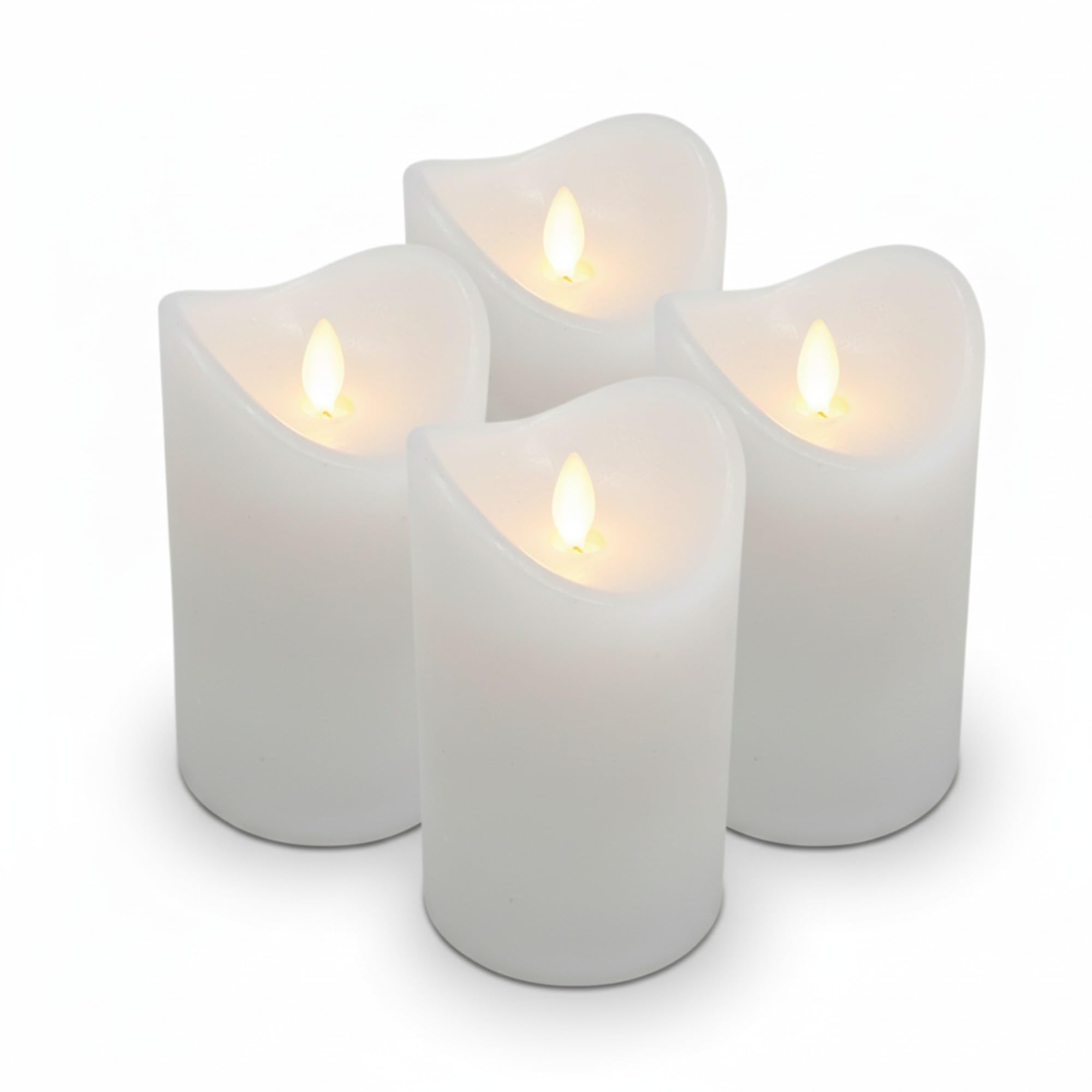 ToCi 4 x LED Candles White Diameter 7.5 x 15 cm - Real Wax Candles Flameless with Moving Flame & Timer - Pillar Candles with LED Light for Advent, Decoration, Grave Light, Indoor Use