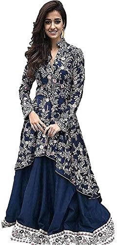 Ambika Trading Women's Silk Semistiched Lehenga Choli (Blue)