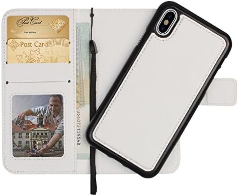 iPhone X Leather Wallet Case, 2-Piece Detachable Folio, Removable Protective Cover, Magnetic Flip Closure, 3-4 Card Slots and ID Window, 2 in 1 Design (White)