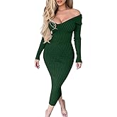 BEAGIMEG Women's Sexy Long Sleeve Off Shoulder Knit Bodycon Long Dress