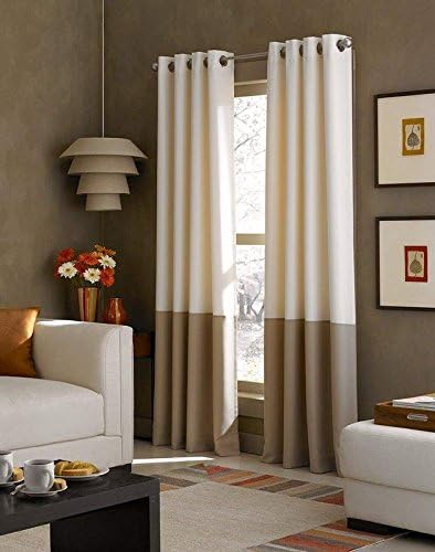 kurtains2fly� Polyester Solid Rod Pocket Twins Curtain, Beige, Brown, Pack of 2