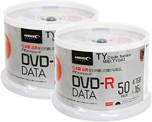 100 Spindle HiDisc DVD-R 16X 4.7GB 120Min (Taiyo Yuden TY Code MID TYG03) White Inkjet Hub Printable Blank Recordable Disc