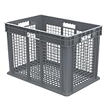 Akro-Mils 37616 24-Inch by 16-Inch by 16-Inch Straight Wall Container Tote with Mesh Sides and Mesh Base, Case of 2, Grey