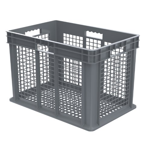 Akro-Mils 37616 24-Inch by 16-Inch by 16-Inch Straight Wall Container Tote with Mesh Sides and Mesh Base, Case of 2, Grey