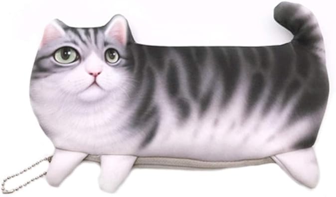 Amazon ペンケース ペンポーチ 筆入れ かわいい ねこ にゃんこ 収納ポーチ ペンボックス 収納ポーチ かわいい おしゃれ グレー Z Xueli バッグインバッグ