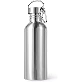Volhoply 32oz Uninsulated Single Walled Water Bottle, Stainless Steel Sports Water Bottles with Handle & Carabiner, BPA Free Lightweight Water Bottles for Hiking, Biking, Running(Sliver,1)
