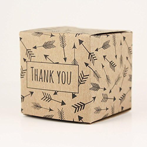 Made in USA - 2 Inch Cube Favor Box (2"x2"x2" 50 Boxes) Wedding Favor, Birthday Favor, Baby Shower Favor, Bridal Shower Favor, Small brown gift box (Kraft Arrows Thank You 50pk)