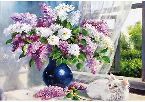 Diamond Painting Kits for Adults Full Drill,Handmade DIY 5D Paint with Diamonds by Number Kits,Diamond Art Home Decor Craft Perfect Gift, Flower Cat,16X12 Inches
