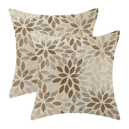 Brown geometric floral pillow cover