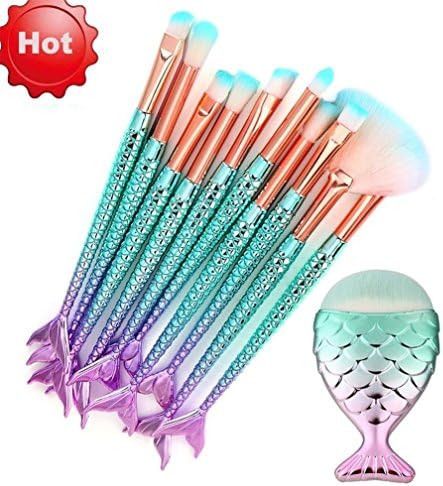 Funfunmann Makeup Brushes 11PCS Make Up Foundation Eyebrow Eyeliner Blush Cosmetic Concealer Brushes(Mermaid Colorful)