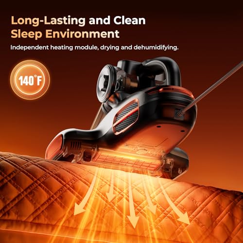 JIGOO T600 Anti-dust Vacuum Cleaner for Mattresses with UV Light and Vibration, 700W 15kpa Eliminates 99.9%, LED Display, 5s Fast Heating Dust Collector, Silent Design 72dB without Noise