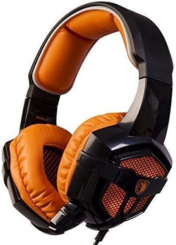 Gaming Headphones, Lifenergy Professional Stereo Gaming Headphone Headsets USB 3.5mm LED with Protein Leather Pad, Ear Cushion, Bidirectional Microphone for Gaming Laptop PC Macbook - Orange in Black