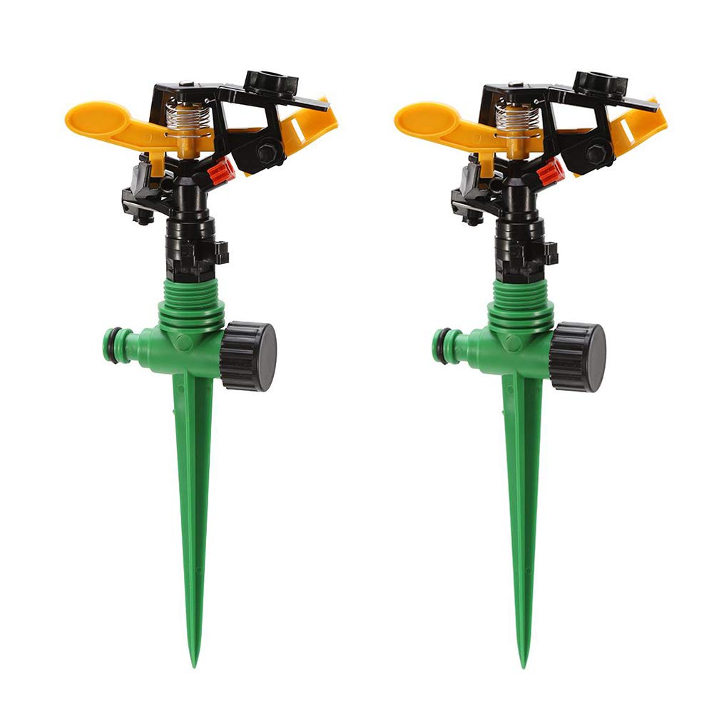 Zerodis Pack of 2 Garden Sprinklers, 360 Rotating Impact Sprinklers for Lawns with Adjustable Oscillating Watering System, Durable Irrigation Tool for Efficient Lawn Care