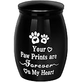 ShengJingRH1990 1.57 inches Small Black Pet Urn for Ashes – Keepsake Aluminum Memorial Urn with Engraved Paw Print Design – Ideal for Cats, Dogs & Tiny Pets