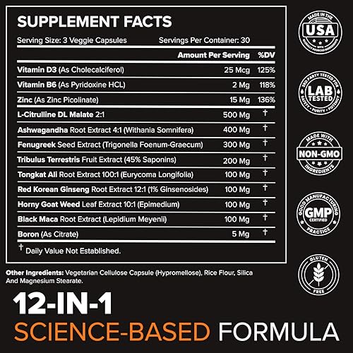STRIVLABS Peak Potential 12-in-1 Testosterone Support for Men – Fenugreek, Ashwagandha & Tongkat Ali – Natural Strength, Energy & Muscle Builder – 90 Capsules