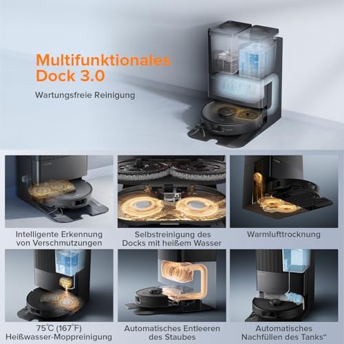 Qrevo Edge S5A Saugroboter mit Wischfunktion,Dual Anti-Tangle-System,18.500Pa,FlexiArm Design Kantenreinigung, Hebarem Wischmopp,75℃ Heißwasser-Moppwäsche (Schwarz)
