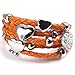 KONOV Stainless Steel Heart Charms Braided Leather Womens Bracelet, White Silver Orange
