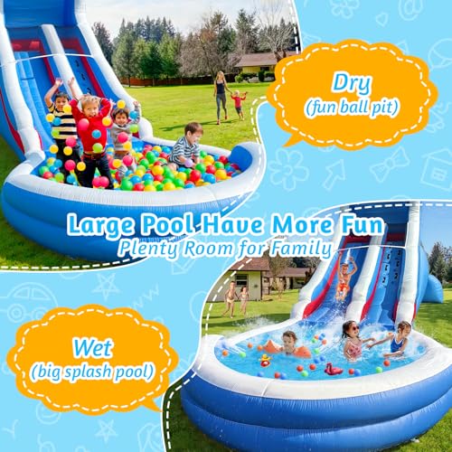 22FT Inflatable Grade Water Slide for Kids with Big Splash Pool, Heavy Duty Blue Kids Water Park with 550W Blower（Enhanced Version）, Wet & Dry Use Outdoor Bounce House for Backyard Summer Party