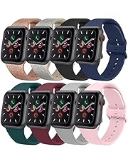 [8 Pack] Bands Compatible with Apple Watch Bands 44mm 42mm 40mm 38mm for Women Men, Replacement Strap with Classic Buckle for iWatch Series SE 6 5 4 3 2 1