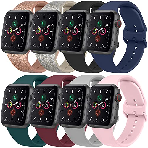 [PAQUETE 8] Correas compatibles con Apple Watch de 44 mm 42 mm 40 mm 38 mm para mujeres y hombres, correa de repuesto con hebilla clásica para iWatch Series SE 6 5 4 3 2 1