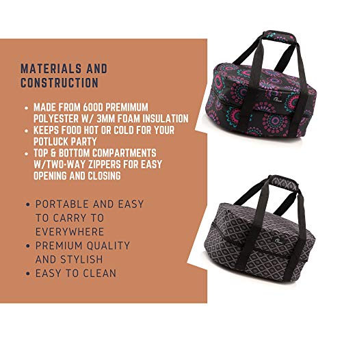 Slow Cooker Bag for Carrying Oval and Round-Shaped Crockpots, Multi Cookers, Rice & Pressure Cookers up to 6 Quarts to Transport Hot Food with Ease and in Style (Black Trellis)